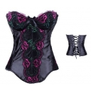 embroide flowery satin black corset m1973