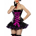 women black leather corset with skirt m1208B