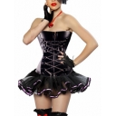 zipper front black leahter corset with layered skirt m1207C