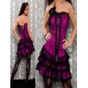 purple satin embroidred lace corset with skirtM1605B