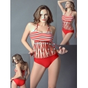 Red and white stripes sexy swim suit M5401