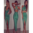 Green Front Keyhole Crossover Neck Bodycon Dress M30033c
