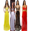 Four Colors Two Piece Bra Design Sleeveless Long Round Dress M3846