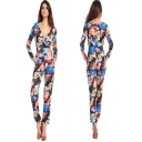 Hot Clubwear Ladies Bandage Bodycon Floral Print Jumpsuit M3744d