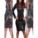 Black Unique Design Long Sleeves Bandage Bodycon Dress M3854