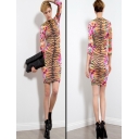 Floral And Leopard Pattern Long Sleeves Bandage Bodycon Print Dress M3813