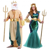 Ancient Greek Sea God Mermaid Dress Up Table Couples Stage Costumes SM20127