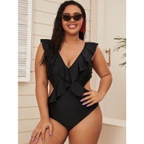 Sexy Beach Hollow Out Swimwear Black Falbala Bikini Strap Bathing Suit Bikini 20153