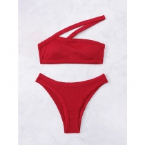 Women Sexy Red Swimsuit With Tie And Solid Color Bikini A2203