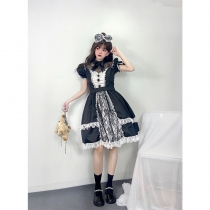Black Sandwich Super Heavy Maid Costume Cosplay Cute Lolita Uniform Dress DL2026
