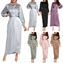 Arabian Satin Smooth Bulk Muslim Party Solid Color Evening Dress 20386