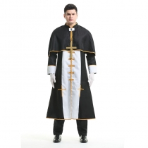 Halloween Black Party Male Priest Godfather Missionary Cosplay Costume XY82225