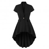 Vintage Short-Sleeved Women's Waist Slim-Fit Irregular Dress Black Witch Dress A9066