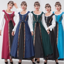 Medieval Renaissance Square Collar Waist Two-Piece Dress Retro Court Costume YM8723