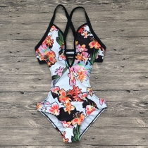 Sexy One Piece Swimsuit Women Swimwear Print Bodysuit M17085