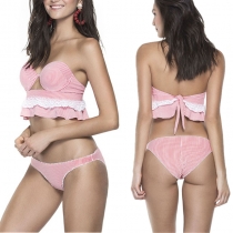 Sexy Pink Striped Lace Two Piece Swimwear Set m11856