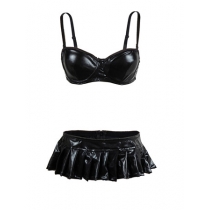 Women Sexy Faux Leather Bra Top Shorts Mini Dress Set M7296