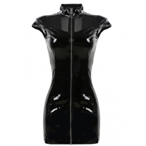Sexy Mesh Patchwork Faux Leather Gothic Fetish Dress M7293