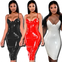 S-6XL Women Sexy PVC Leather Bodycon Dresses M7302