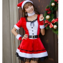 Red Sexy Lace Trim Christmas Dress M1196