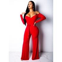 Hot Red Sexy V Neck Jumpsuit M8327