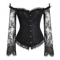 Lace long-sleeve one-line tights corset