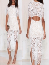 Factory price women white lace midi dress M30009