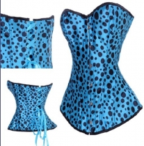 blue satin sexy corset with black dot m1849C