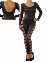Women Sexy Black Hollow Out Sides Catsuit m7214