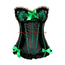 sexy black satin corset with green strips 1888D