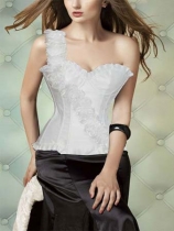 white satin one-shoulder corset m1885D