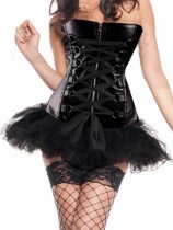 black zleather zipper front corset m1206A
