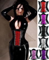 five colors ribbons black leather corset m1259
