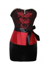  red jacquard corset with belt and skirt m1826c