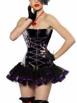zipper front black leather corset with skirt m1207D