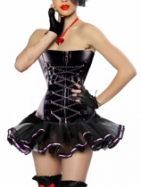 zipper front black leahter corset with layered skirt m1207C