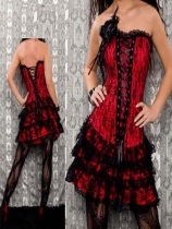 red satin embroidered lace corset with skirt M1605A