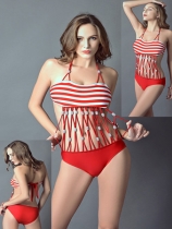 Red and white stripes sexy swim suit M5401