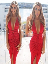 Red Front Keyhole Crossover Neck Bodycon Dress M30033e