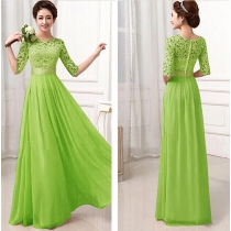 Green Floral Lace Hollow Maxi Evening Dress M2311c