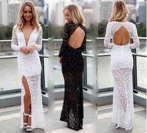 Sexy Black And White Lace Design Evening Dress M3974