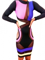 Mix Colors Long Sleeves Bandage Adult Bodycon Dress M3822