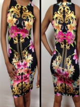 Floral Design Casual Bandage Bodycon Print Dress M3812