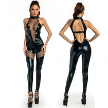 Sexy Bodycon Leather Mesh Jumpsuits For Women Jumpsuit M6796