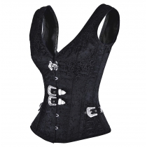 Sliver Button Front steel Boned jacket corset mysterious frower embroidered corset for women