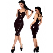 Sexy ladies black tight leather dress M7259