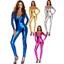 PVC V Neck Latex Leather Catsuit With Zipper M7280