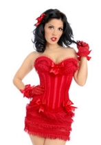 3pcs Plus size Red Satin cup and lace M1706