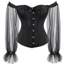 Black Sexy Gothic Overbust Bustiers and Corsets with Long Puff Sleeves WK2207