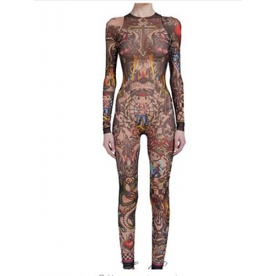 COLORFUL PRINTED HIGH COLLAR SEXY JUMPSUITS M88056